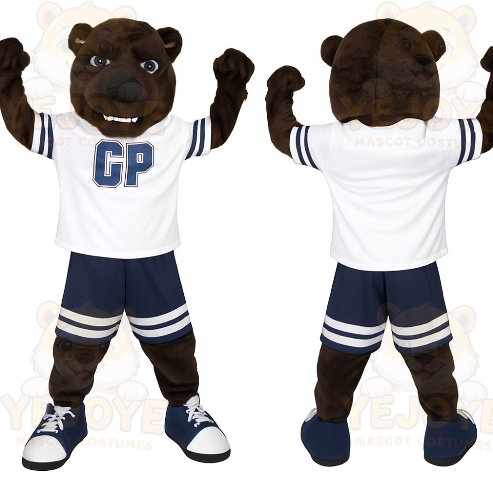 Brown White Navy Sports Bear Mascot Costume