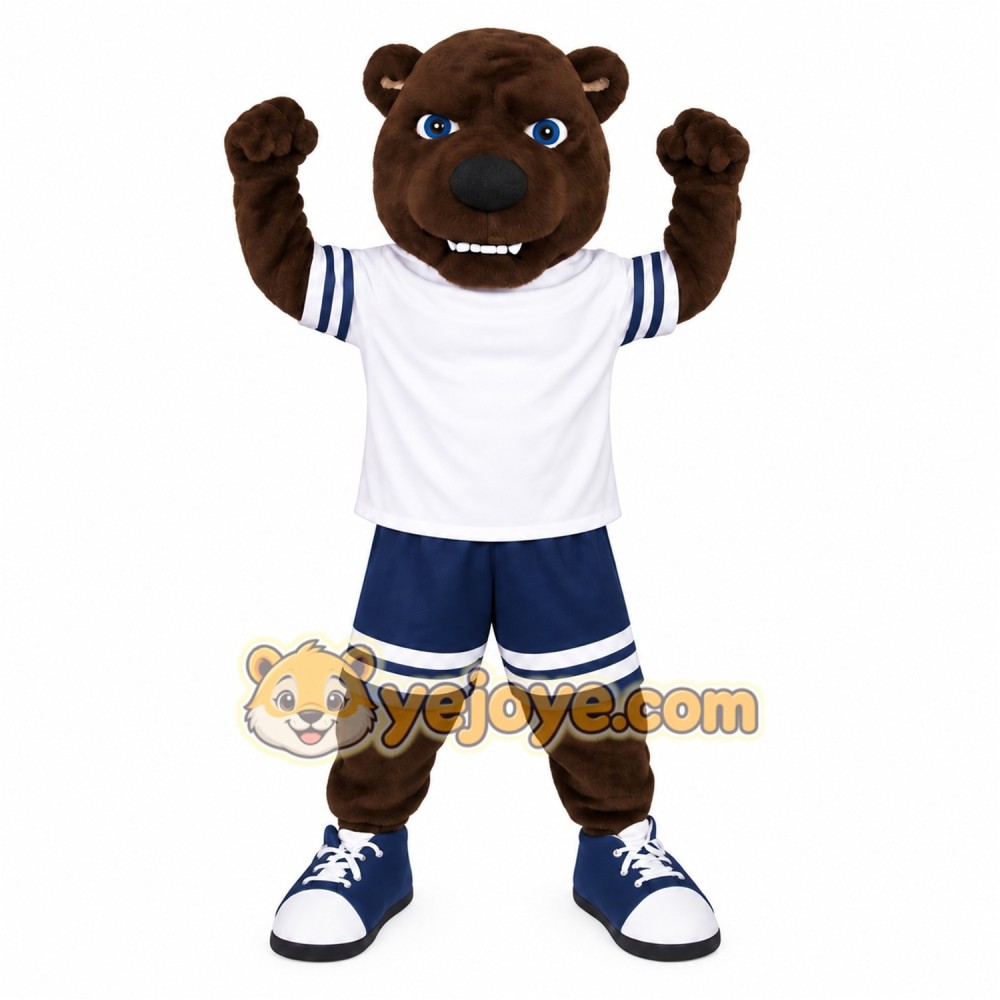 Brown White Navy Sports Bear Mascot Costume Brown White Navy Sports Bear Mascot Costume