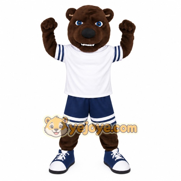 Brown White Navy Sports Bear Mascot Costume