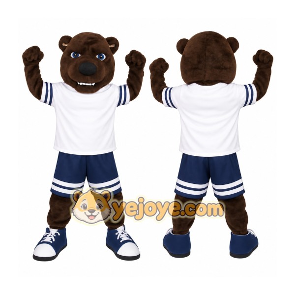 Brown White Navy Sports Bear Mascot Costume