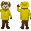 Brown Fox In Yellow Raincoat Mascot Costume