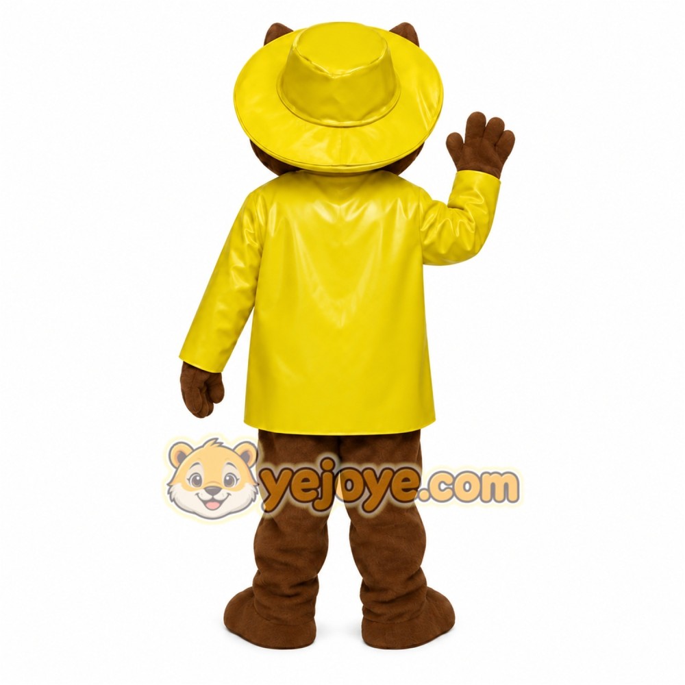 Brown Fox In Yellow Raincoat Mascot Costume Brown Fox In Yellow Raincoat Mascot Costume