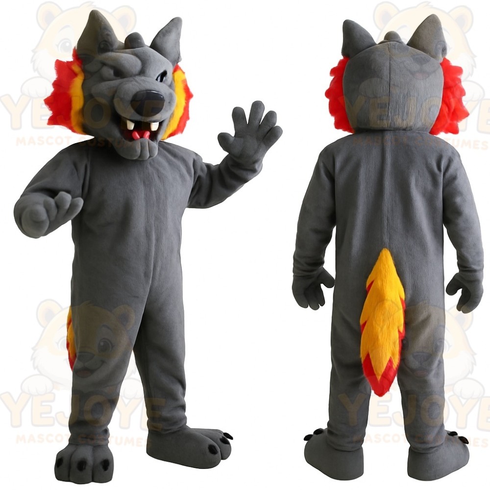 Gray Red Yellow Wolf Mascot Costume