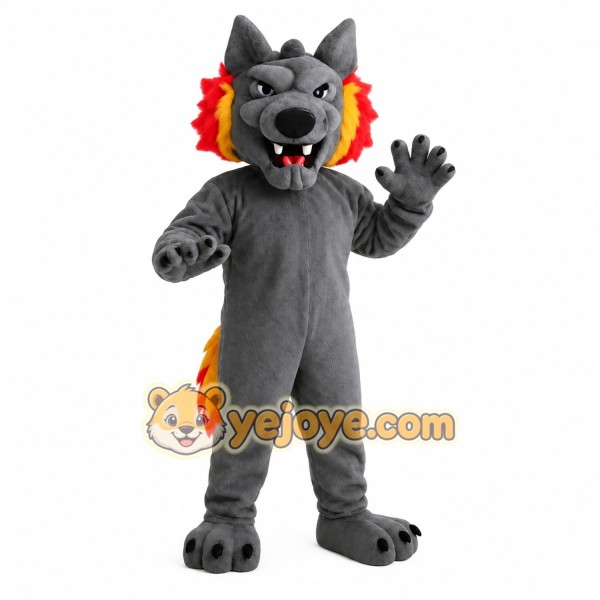 Gray Red Yellow Wolf Mascot Costume