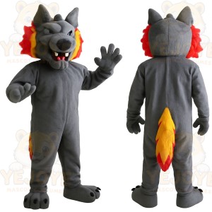 Gray Red Yellow Wolf Mascot Costume