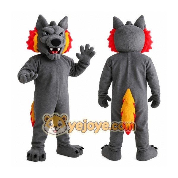 Gray Red Yellow Wolf Mascot Costume