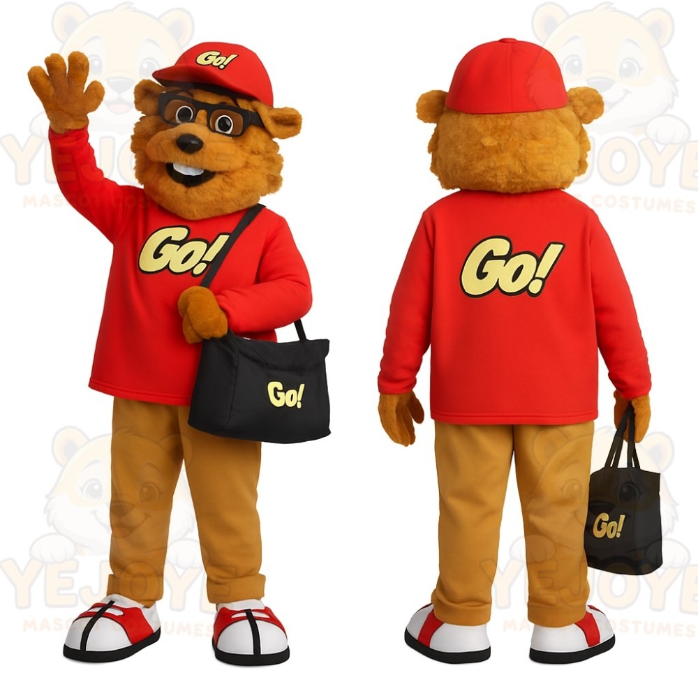 Brown Red Beaver With Glasses Mascot Costume