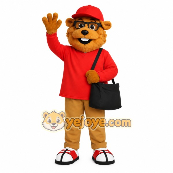 Brown Red Beaver With Glasses Mascot Costume