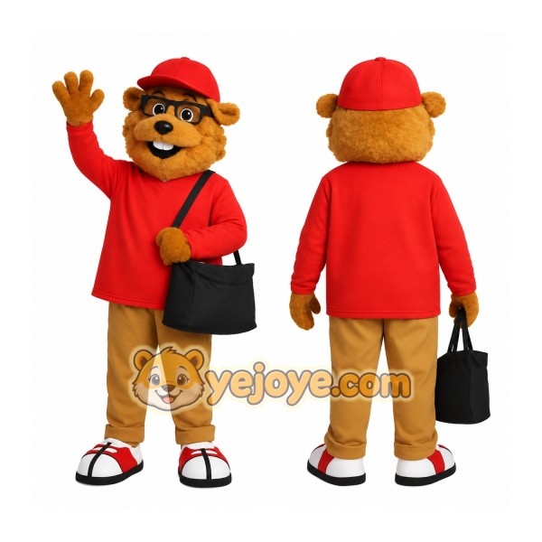 Brown Red Beaver With Glasses Mascot Costume