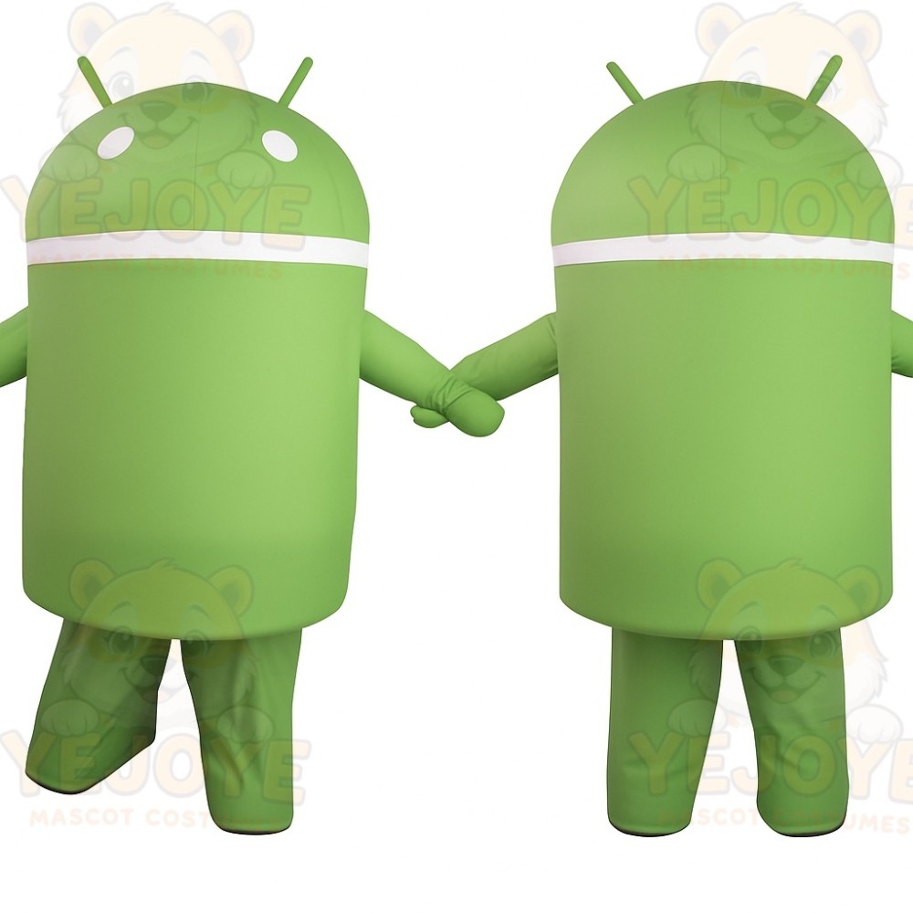 Green White Antenna Robot Mascot Costume