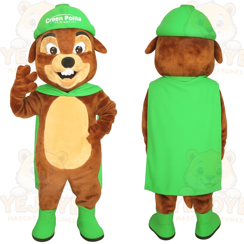 Brown Tan Green Beaver Mascot Costume