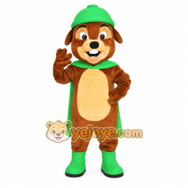 Brown Tan Green Beaver Mascot Costume