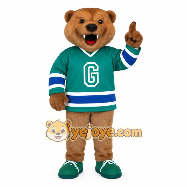 Brown Green Blue Hockey Bear Mascot Costume
