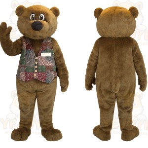 Brown Bear With Patchwork Vest Mascot Costume