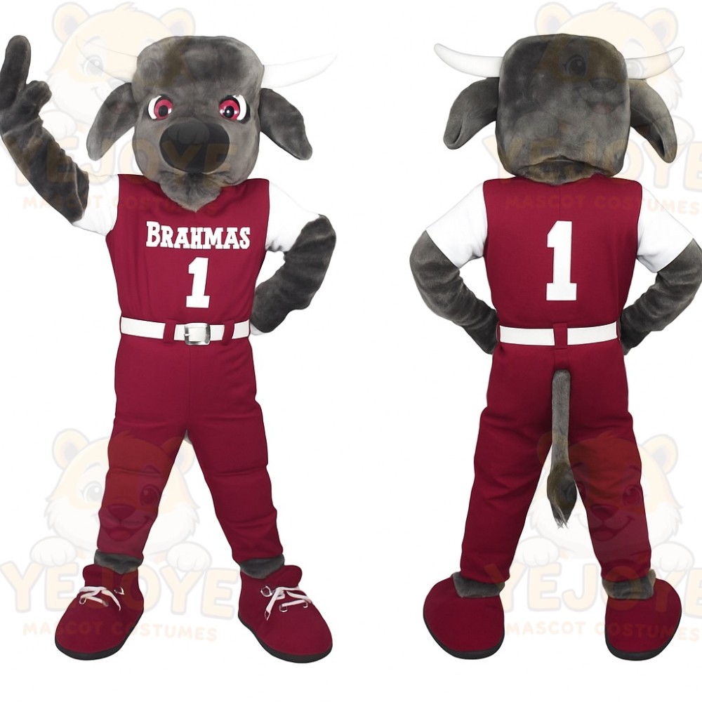 Gray Maroon Football Bull Mascot Costume