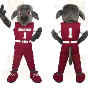 Gray Maroon Football Bull Mascot Costume