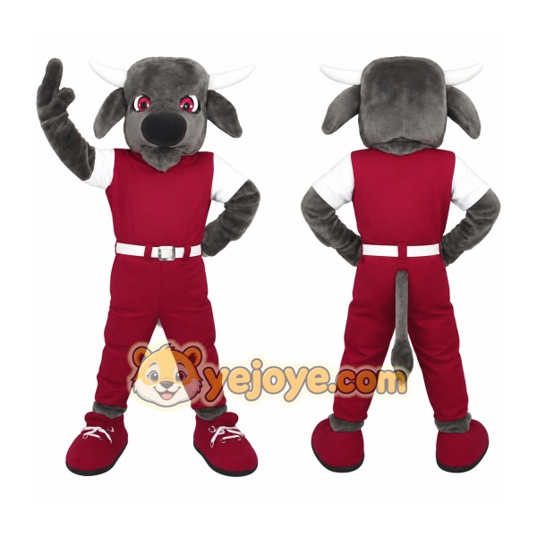 Gray Maroon Football Bull Mascot Costume