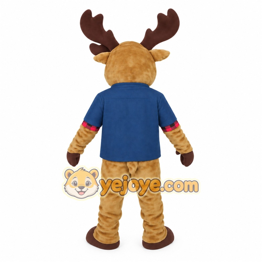 Tan Brown Blue Red Moose Mascot Costume