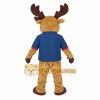 Tan Brown Blue Red Moose Mascot Costume