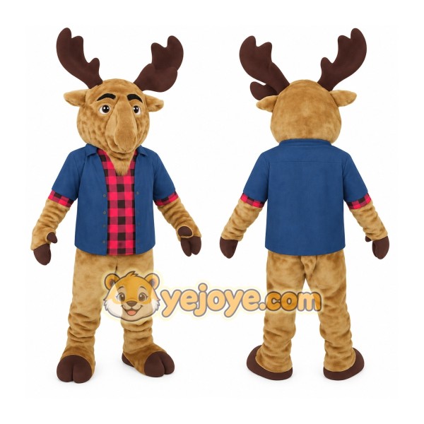 Tan Brown Blue Red Moose Mascot Costume