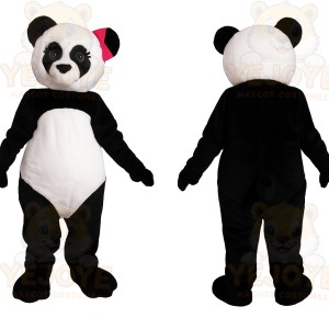 Black White Panda With Pink Bow Mascot Costume
