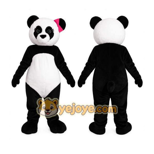 Black White Panda With Pink Bow Mascot Costume