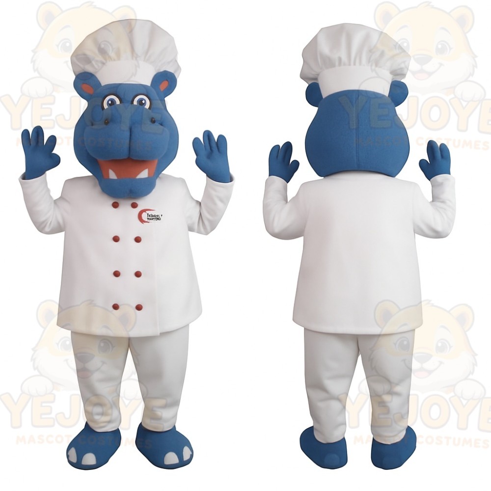 Blue White Hippopotamus Chef Mascot Costume