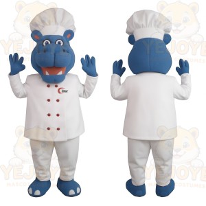 Blue White Hippopotamus Chef Mascot Costume