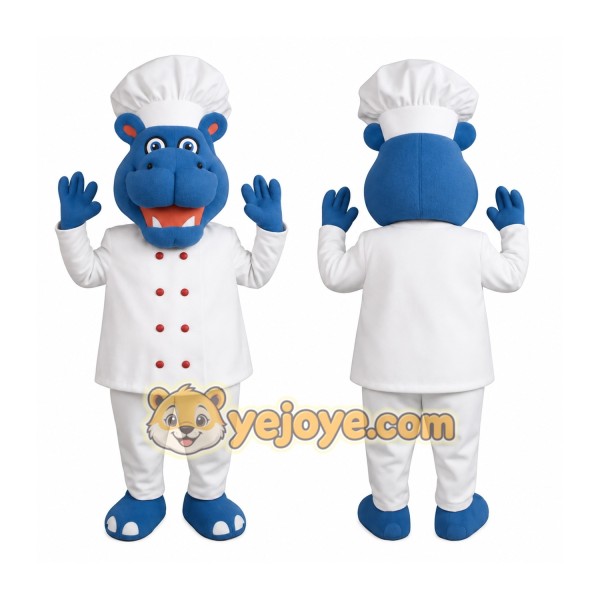 Blue White Hippopotamus Chef Mascot Costume