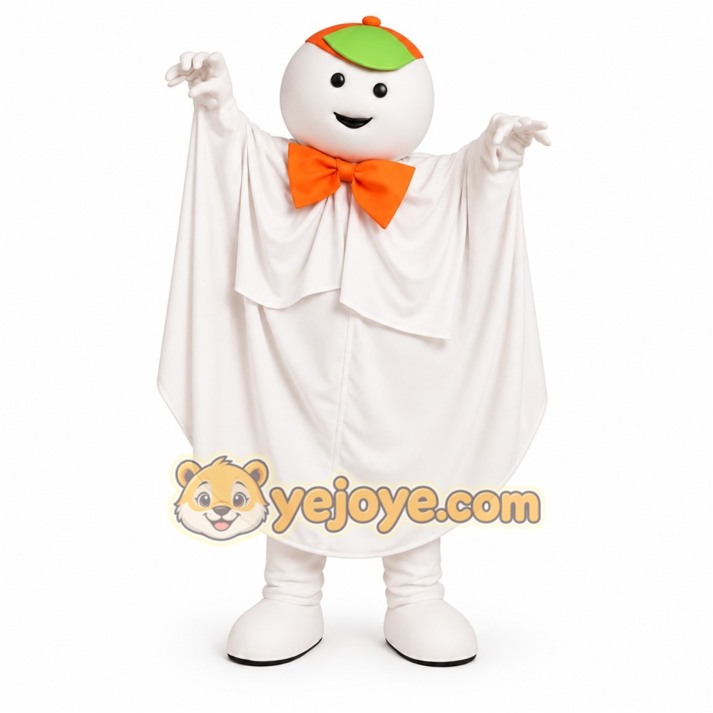 White Orange Green Ghost Mascot Costume