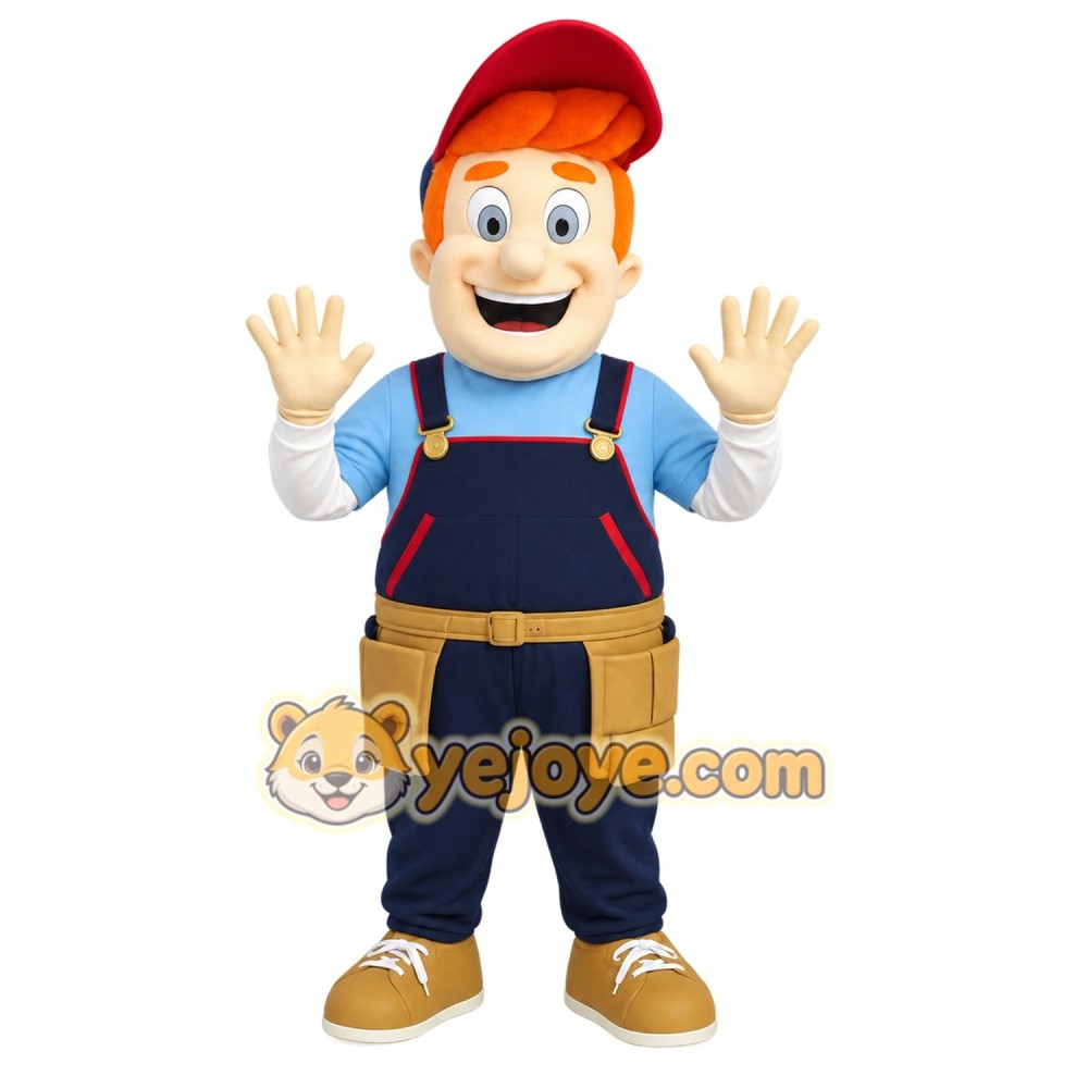 Navy Blue Red Handyman Mascot Costume Navy Blue Red Handyman Mascot Costume