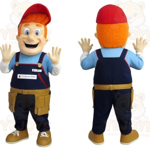 Navy Blue Red Handyman Mascot Costume