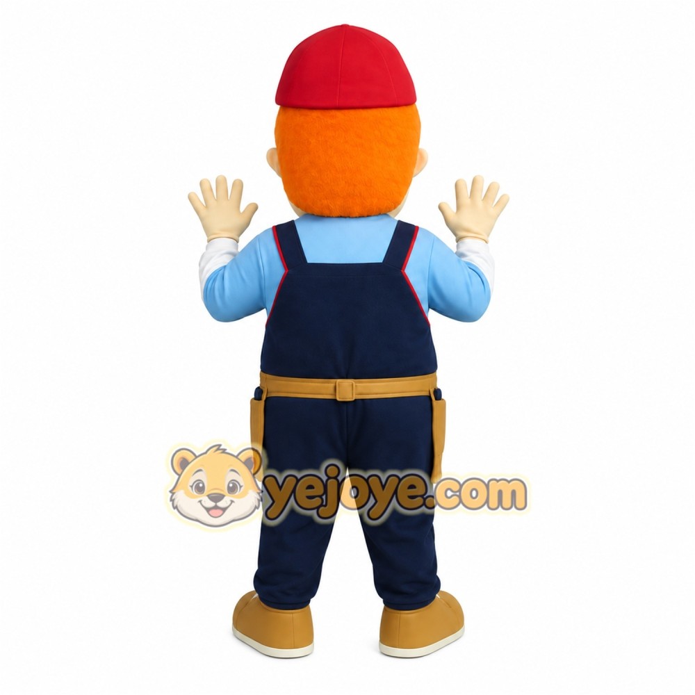 Navy Blue Red Handyman Mascot Costume Navy Blue Red Handyman Mascot Costume