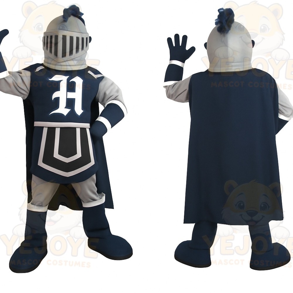 Navy Silver White Knight Mascot Costume