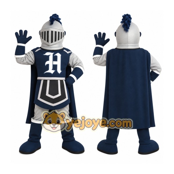 Navy Silver White Knight Mascot Costume