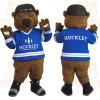 Brown Blue Ice Hockey Bear Mascot Costume