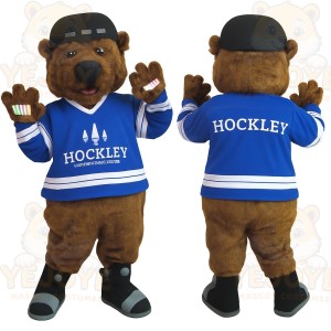 Brown Blue Ice Hockey Bear Mascot Costume
