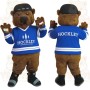 Brown Blue Ice Hockey Bear Mascot Costume