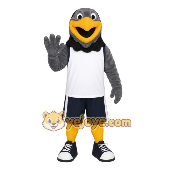Gray Yellow Black White Eagle Mascot Costume