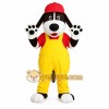 Black White Dog With Red Cap Yellow Overalls Mascot Costume Black White Dog With Red Cap Yellow Overalls Mascot Costume