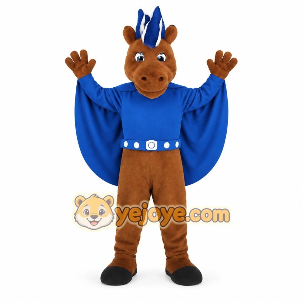 Brown Blue Superhero Horse Mascot Costume Brown Blue Superhero Horse Mascot Costume