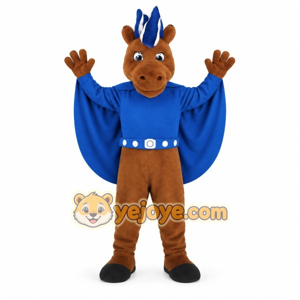 Brown Blue Superhero Horse Mascot Costume