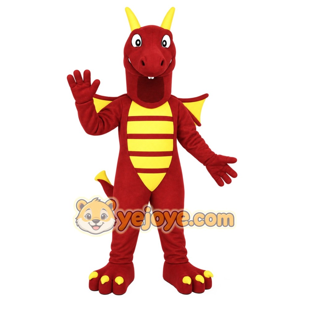 Red Yellow Horned Winged Dragon Mascot Costume Red Yellow Horned Winged Dragon Mascot Costume