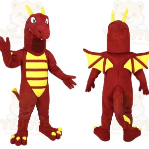 Red Yellow Horned Winged Dragon Mascot Costume