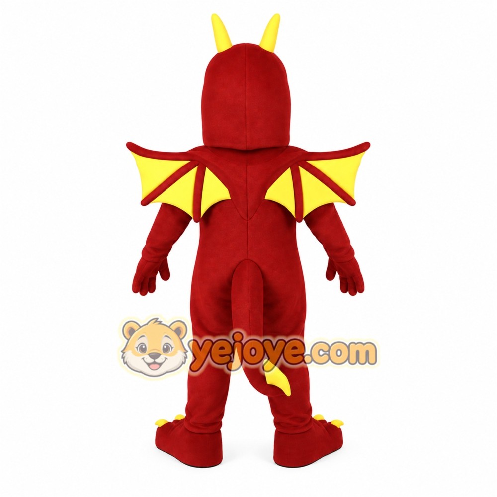 Red Yellow Horned Winged Dragon Mascot Costume Red Yellow Horned Winged Dragon Mascot Costume