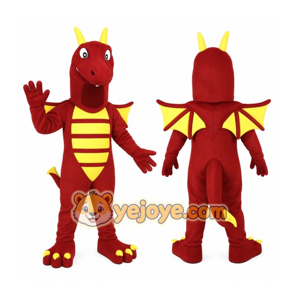Red Yellow Horned Winged Dragon Mascot Costume