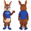 Brown Kangaroo With Blue Shirt Mascot Costume