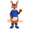 Brown Kangaroo With Blue Shirt Mascot Costume Brown Kangaroo With Blue Shirt Mascot Costume