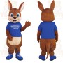 Brown Kangaroo With Blue Shirt Mascot Costume