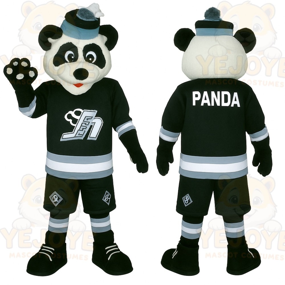 Black White Blue Hockey Panda Mascot Costume